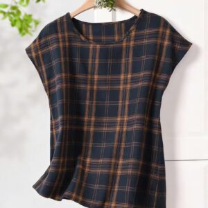 Women’s Elegant Plaid Short-Sleeve Top