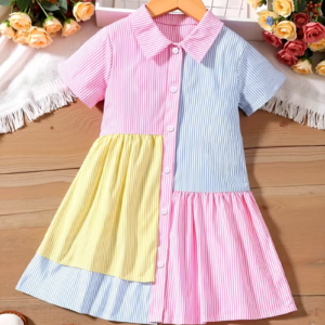 Girls' Fashion Multi-Color Patchwork School Style Dress