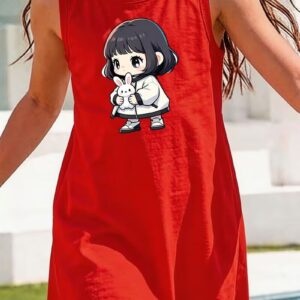 Girls’ Cartoon Rabbit Print Sleeveless Dress