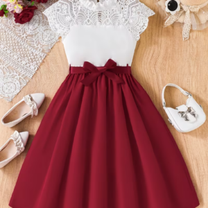 Teen Girl's Lace Patchwork Short Sleeve Casual Dress